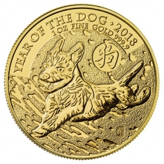 Золотая монета Великобритании 100 фунтов "Год Собаки" 2018 год 1 OZ, 31,1г.
